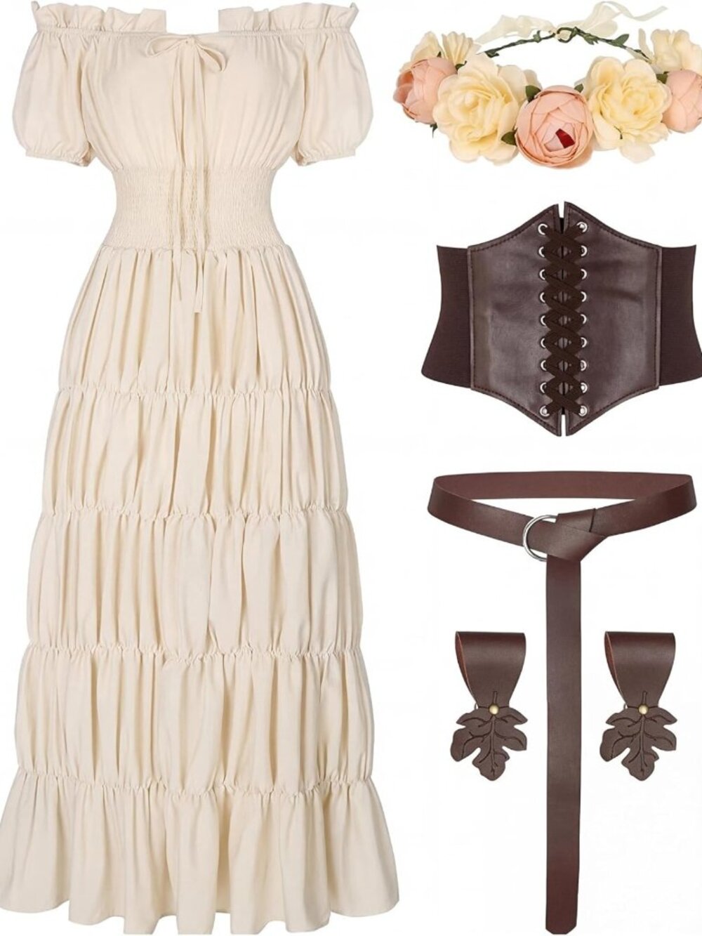 6 Pcs Medieval Renaissance Costume Set | Women's Cottagecore Peasant Dresses